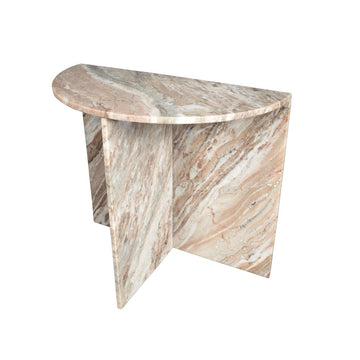Patrice 24" Art Deco Minimalist Natural Marble Handmade Demilune Side Table - JONATHAN Y